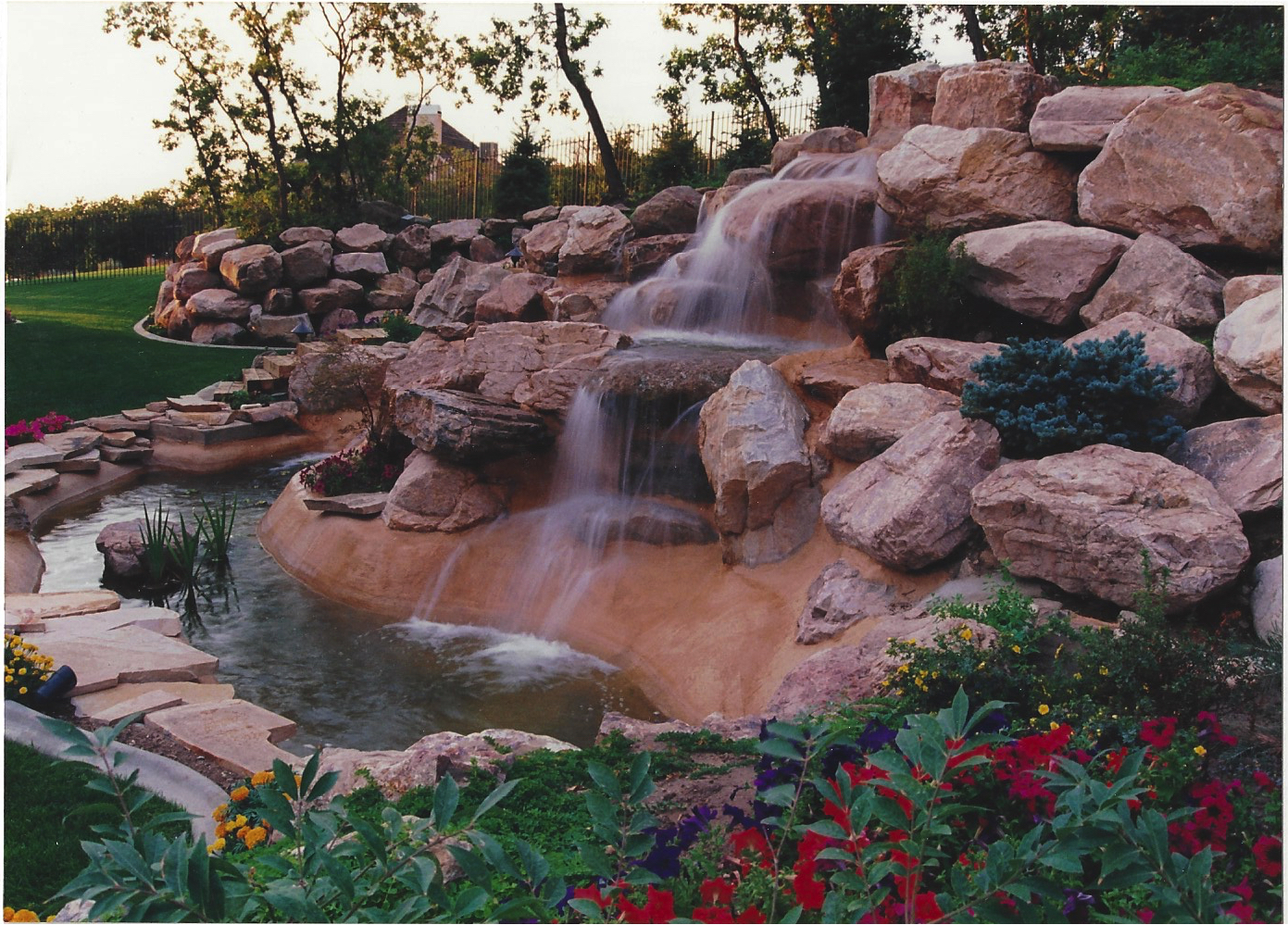 water features over river rocks
