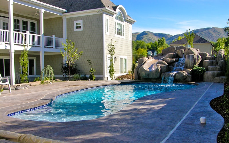Custom Geometric Pool and Waterfall Design | Utah Pool Builder | Custom Swimming Pool Design Gallery | Stevenson Brothers