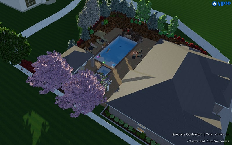Utah pool and hot tub landscape design idea rendered in 3d