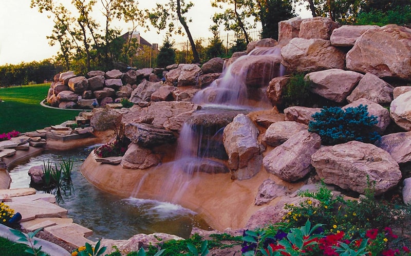 Rock Waterfall Design & Installation Salt Lake City Utah | Artificial Rock Landscaping | SBI Waterfalls | Stevenson Brothers Custom Pools