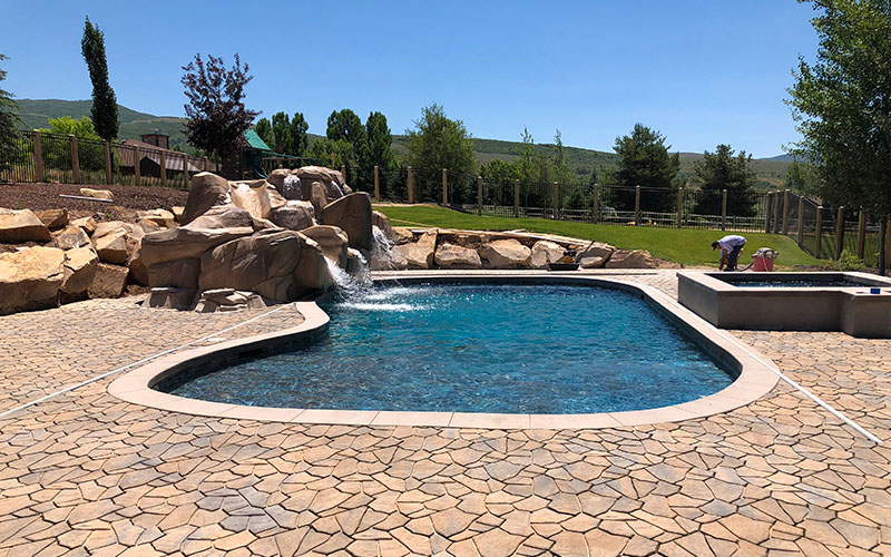 pool deck created with stamped concrete