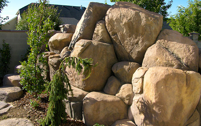 decorative artificial rock in Salt Lake City, UT | SLC landscaping contractor | SBI Waterfalls | Stevenson Brothers Construction